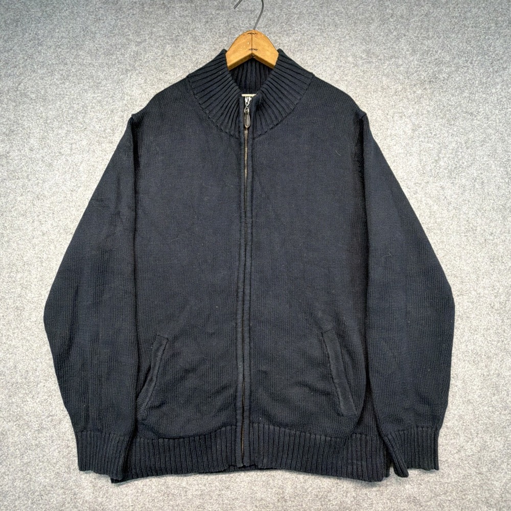 LL Bean Full Zip Mens Blue Large Reg L Cotton Knit Sweater Jacket ID 258292